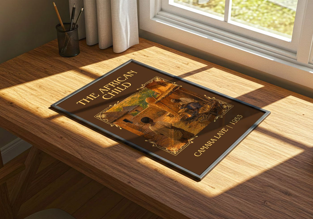 The African Child Classic Book Art Print by Camara Laye – print on a sunlit desk