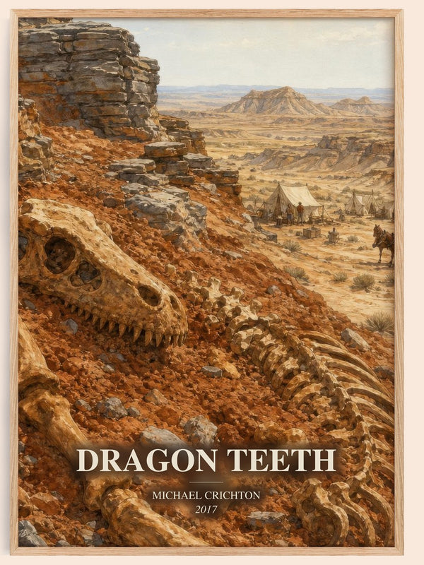 Dragon Teeth watercolour book poster by Michael Crichton – framed literary art print