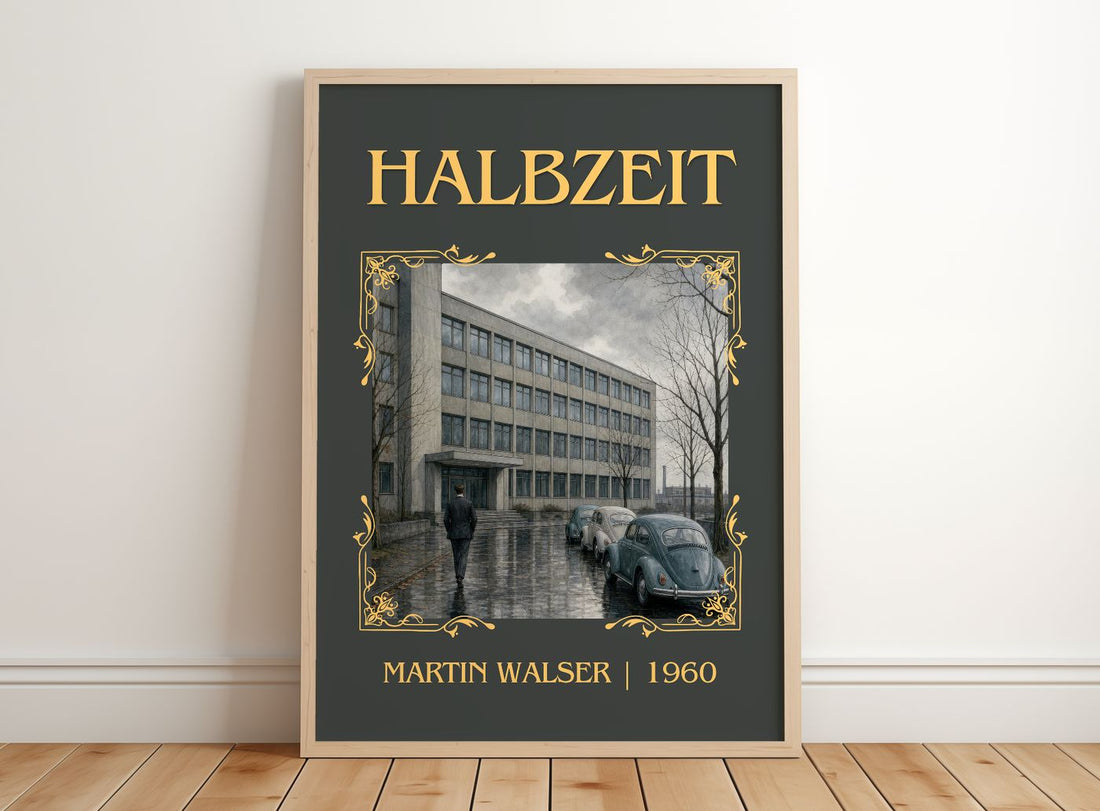 Halbzeit Classic Book Art Print by Martin Walser – framed print leaning on a wooden floor