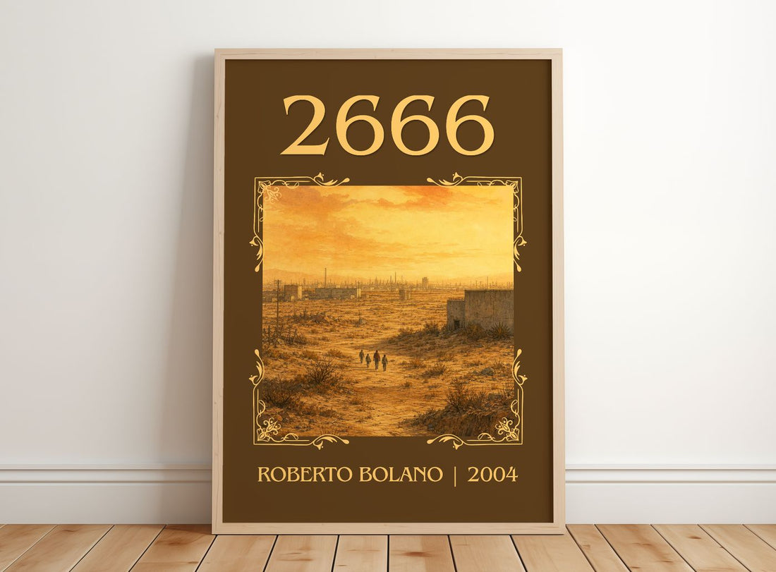 2666 Classic Book Art Print by Roberto Bolaño – framed print leaning on a wooden floor