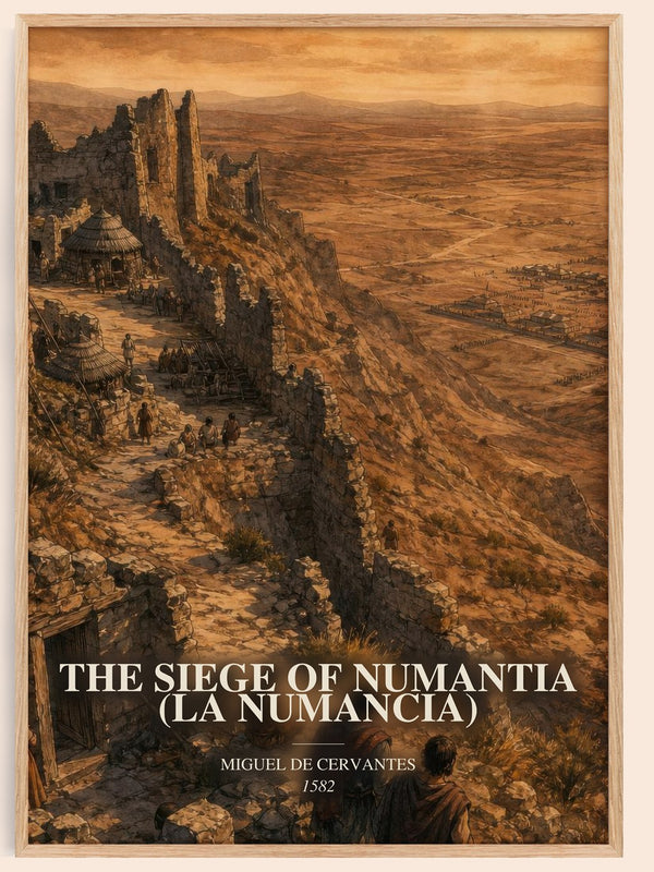 The Siege Of Numantia (La Numancia) watercolour book poster by Miguel De Cervantes – framed literary art print