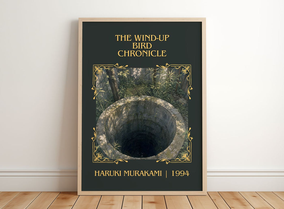 The Wind-Up Bird Chronicle Classic Book Art Print by Haruki Murakami – framed print leaning on a wooden floor