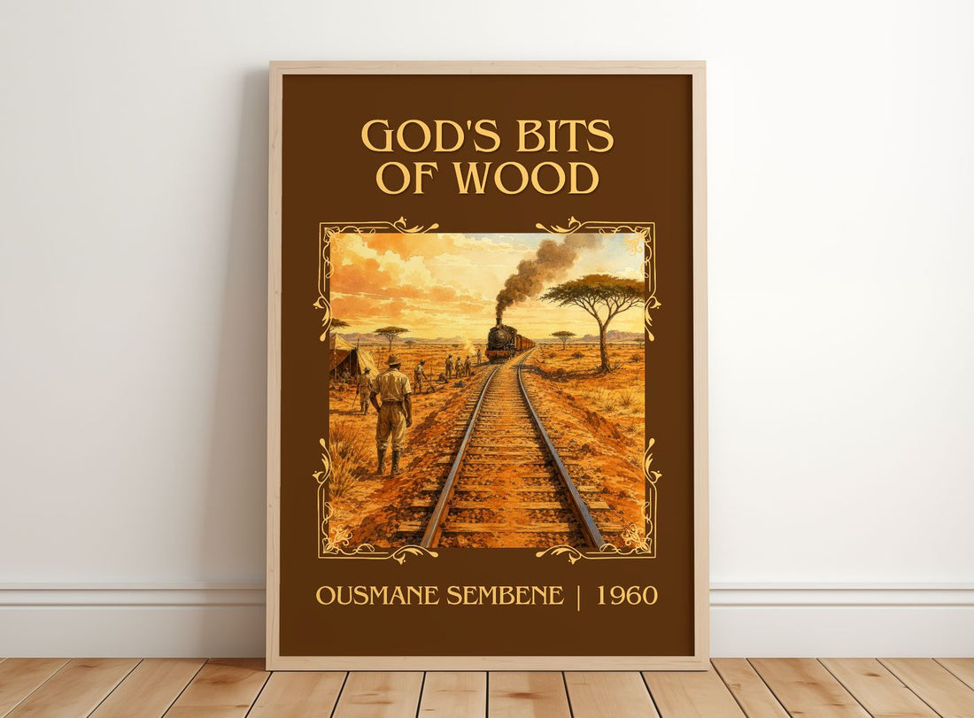 God's Bits of Wood Classic Book Art Print by Ousmane Sembène – framed print leaning on a wooden floor