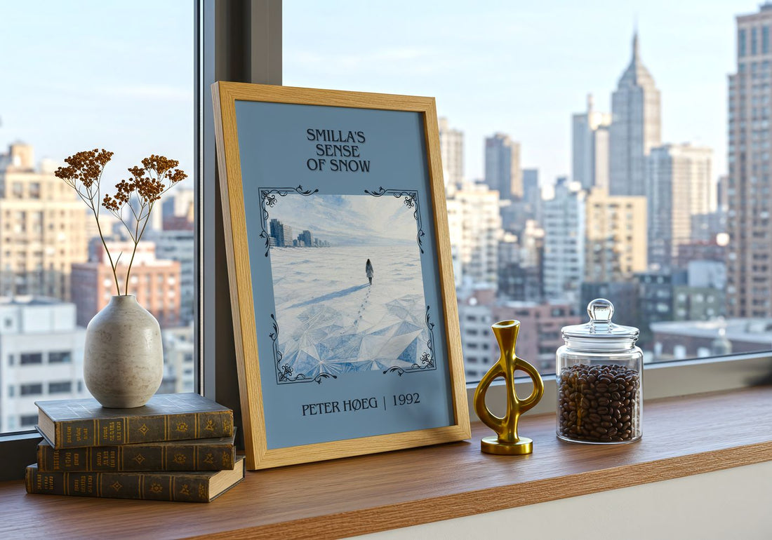 Smilla's Sense of Snow Classic Book Art Print by Peter Høeg – framed print on a city-view windowsill