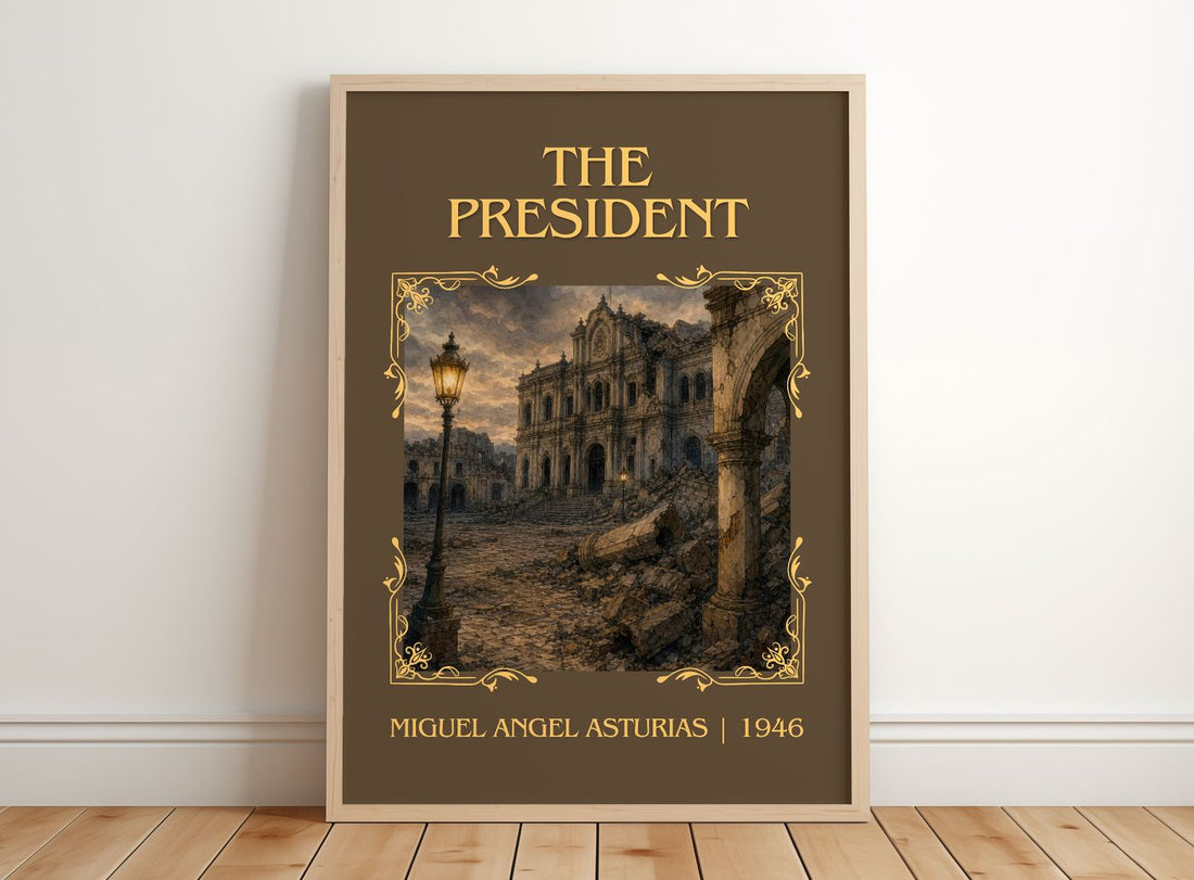 The President Classic Book Art Print by Miguel Angel Asturias – framed print leaning on a wooden floor