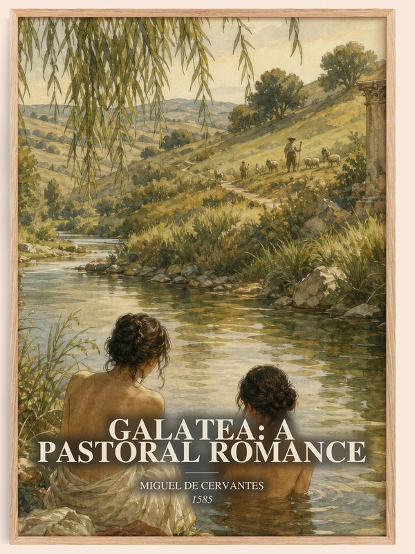 Galatea: A Pastoral Romance watercolour book poster by Miguel De Cervantes – framed literary art print