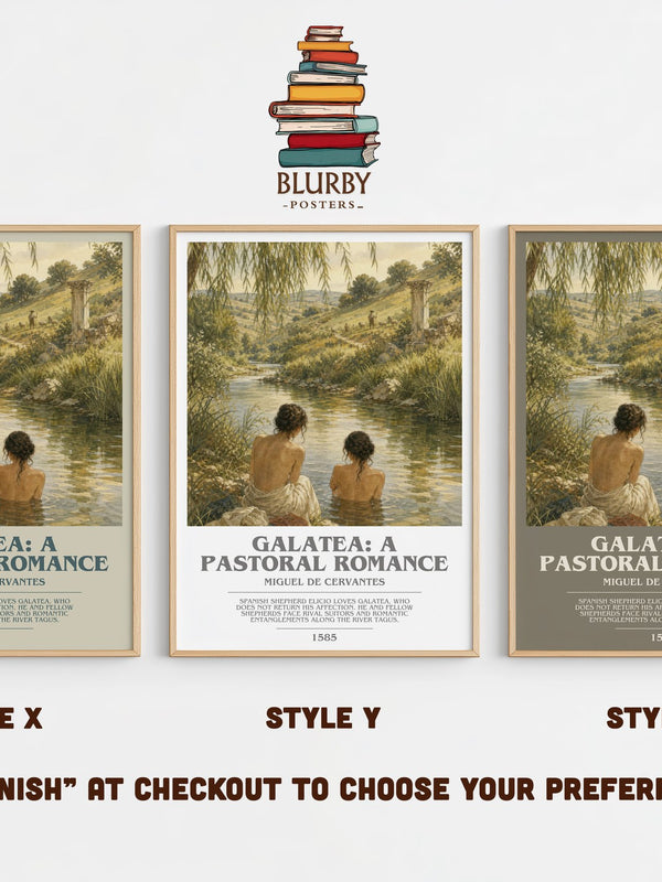 Galatea: A Pastoral Romance bookish print in frame leaning in hallway – classic literature wall art