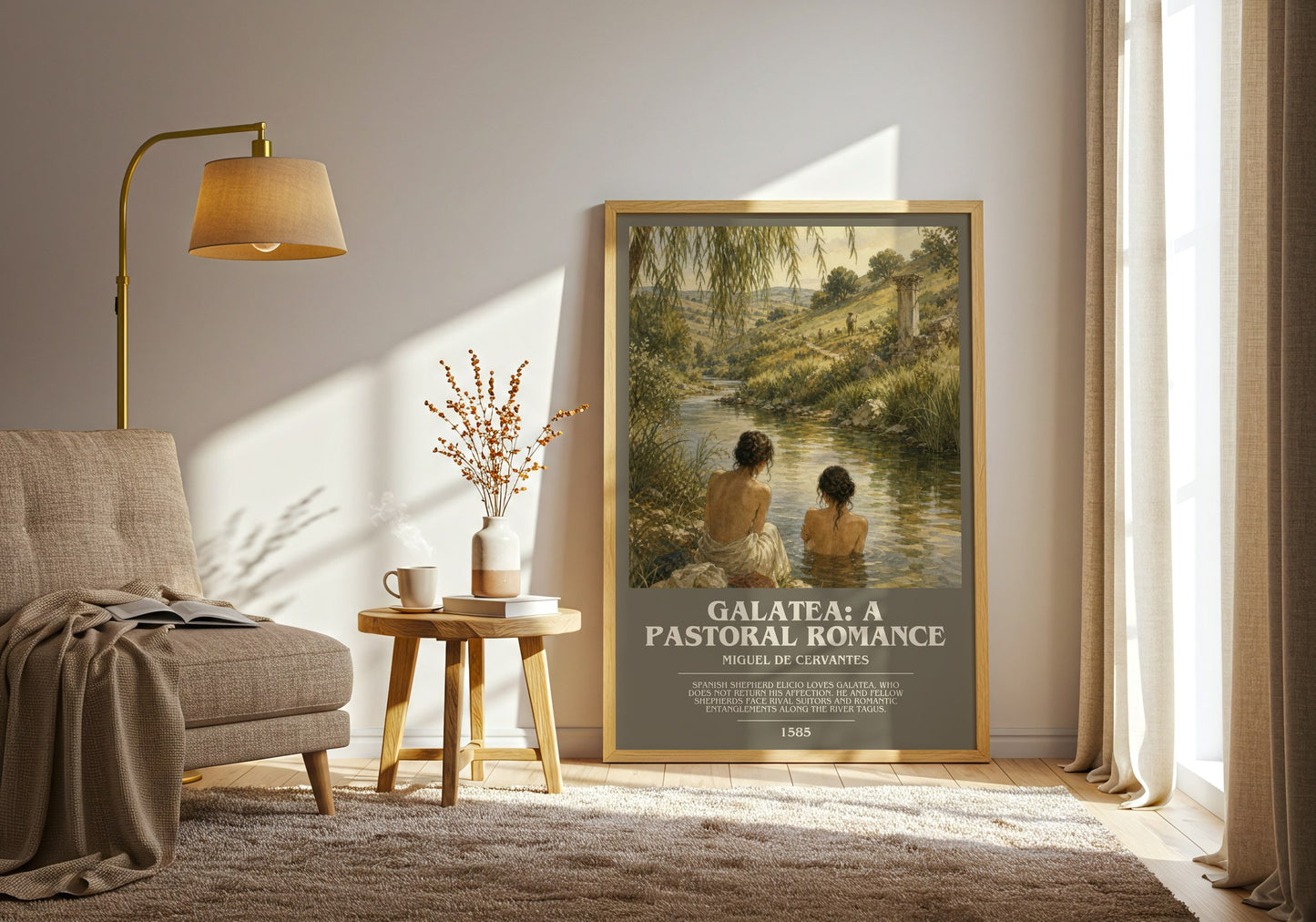 Galatea: A Pastoral Romance bookish print on bookshelf – Miguel De Cervantes fan gift