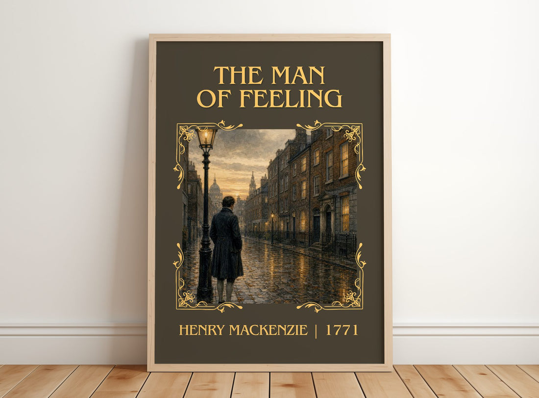 The Man of Feeling Classic Book Art Print by Henry Mackenzie – framed print leaning on a wooden floor