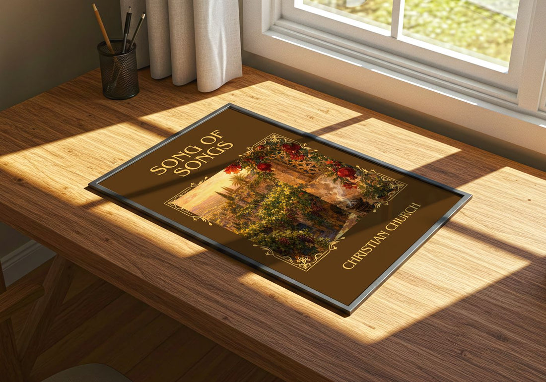 Song of Songs Classic Book Art Print by Christian Church – print on a sunlit desk