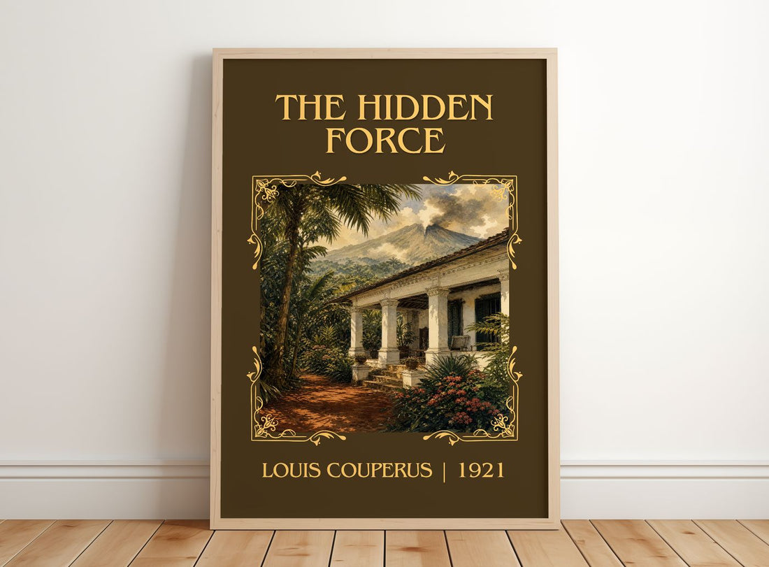 The Hidden Force Classic Book Art Print by Louis Couperus – framed print leaning on a wooden floor