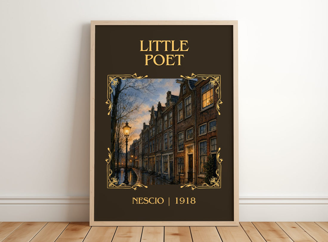 Little Poet Classic Book Art Print by Nescio – framed print leaning on a wooden floor