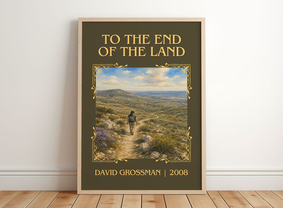 To The End Of The Land Classic Book Art Print by David Grossman – framed print leaning on a wooden floor