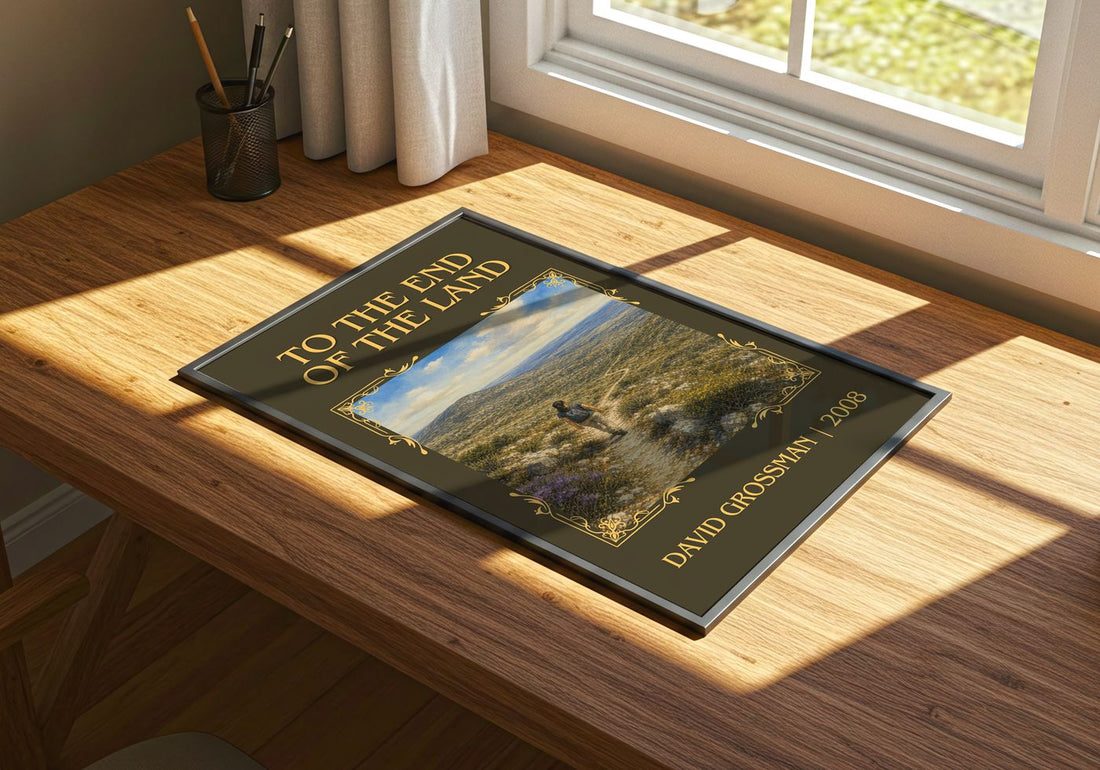 To The End Of The Land Classic Book Art Print by David Grossman – print on a sunlit desk
