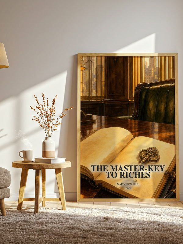 The Master-Key To Riches watercolour print in frame leaning in hallway – non fiction wall art