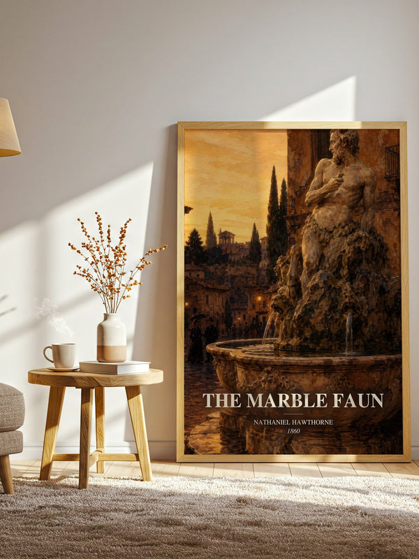 The Marble Faun watercolour print in frame leaning in hallway – gothic wall art
