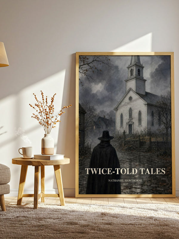 Twice-Told Tales watercolour print in frame leaning in hallway – classic literature wall art