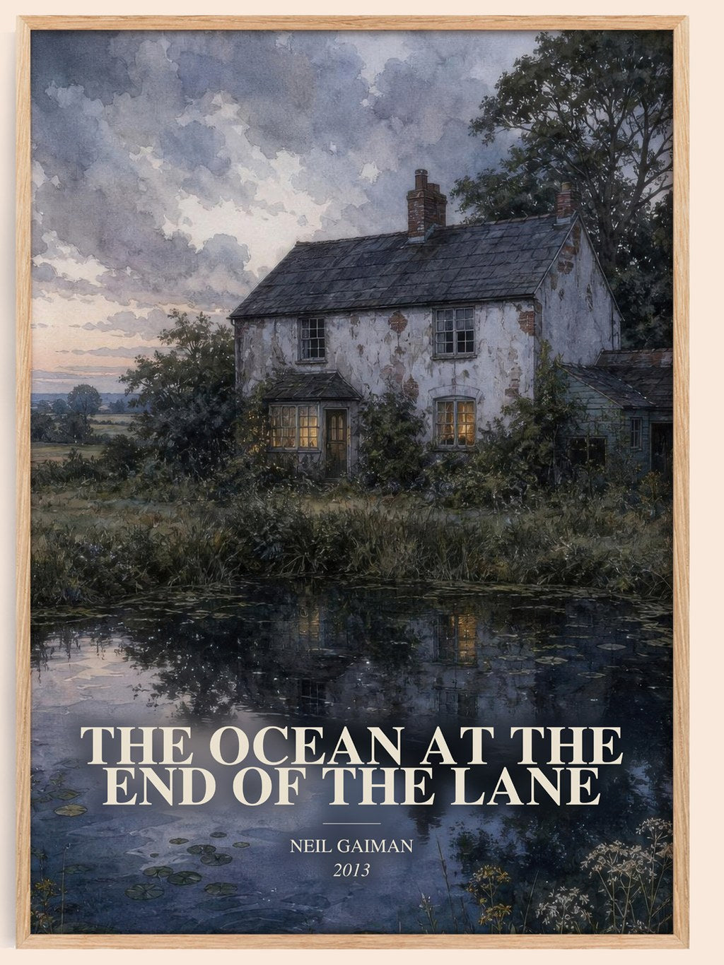 The Ocean At The End Of The Lane watercolour book poster by Neil Gaiman – framed literary art print