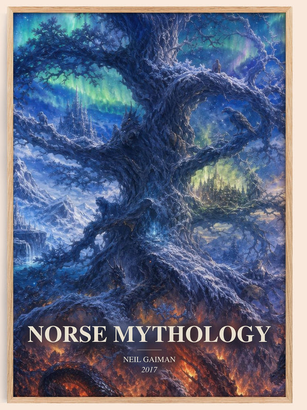 Norse Mythology watercolour book poster by Neil Gaiman – framed literary art print