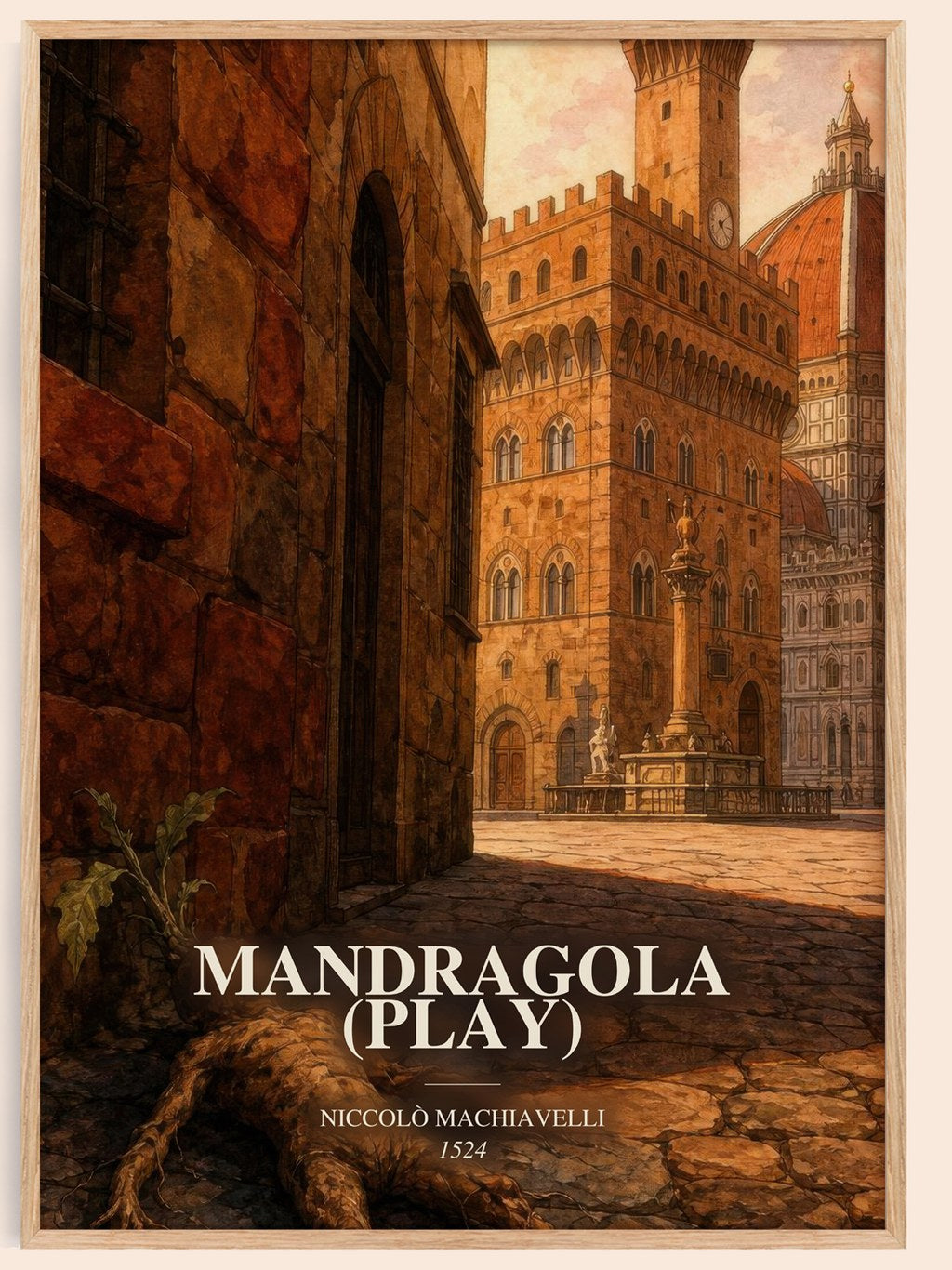 Mandragola (Play) watercolour book poster by Niccolò Machiavelli – framed literary art print