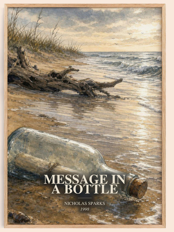 Message In A Bottle watercolour book poster by Nicholas Sparks – framed literary art print