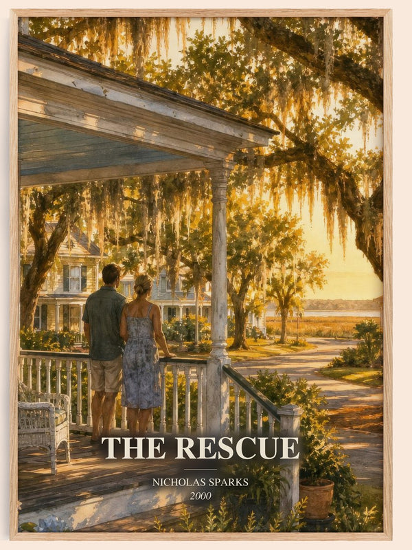 The Rescue watercolour book poster by Nicholas Sparks – framed literary art print