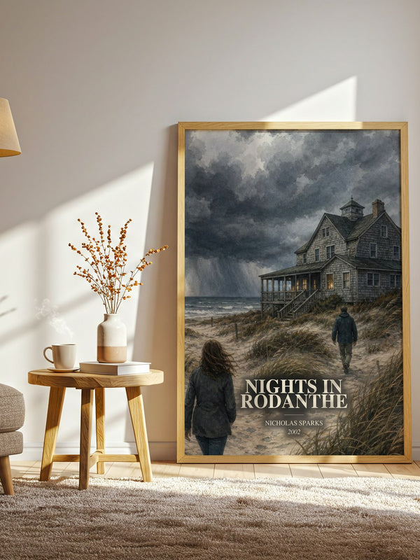 Nights In Rodanthe watercolour print in frame leaning in hallway – romance wall art