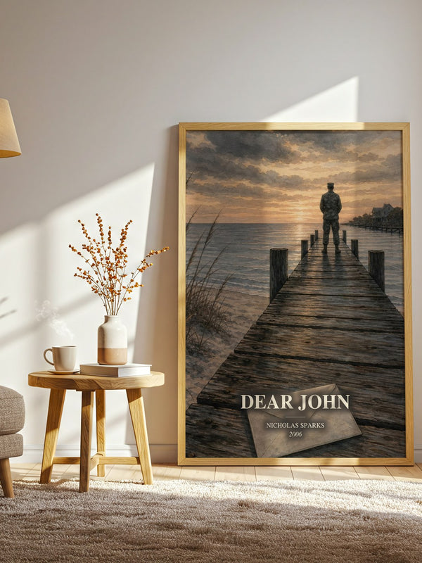 Dear John watercolour print in frame leaning in hallway – romance wall art