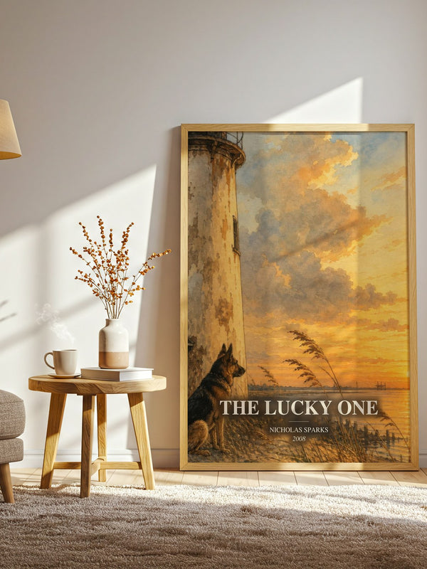 The Lucky One watercolour print in frame leaning in hallway – romance wall art