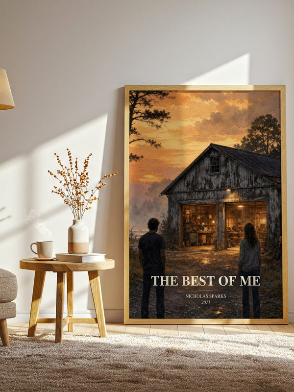 The Best Of Me watercolour print in frame leaning in hallway – romance wall art