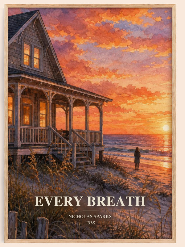 Every Breath watercolour book poster by Nicholas Sparks – framed literary art print