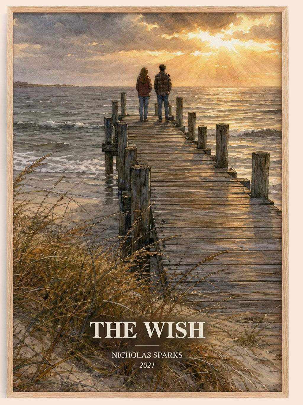 The Wish watercolour book poster by Nicholas Sparks – framed literary art print