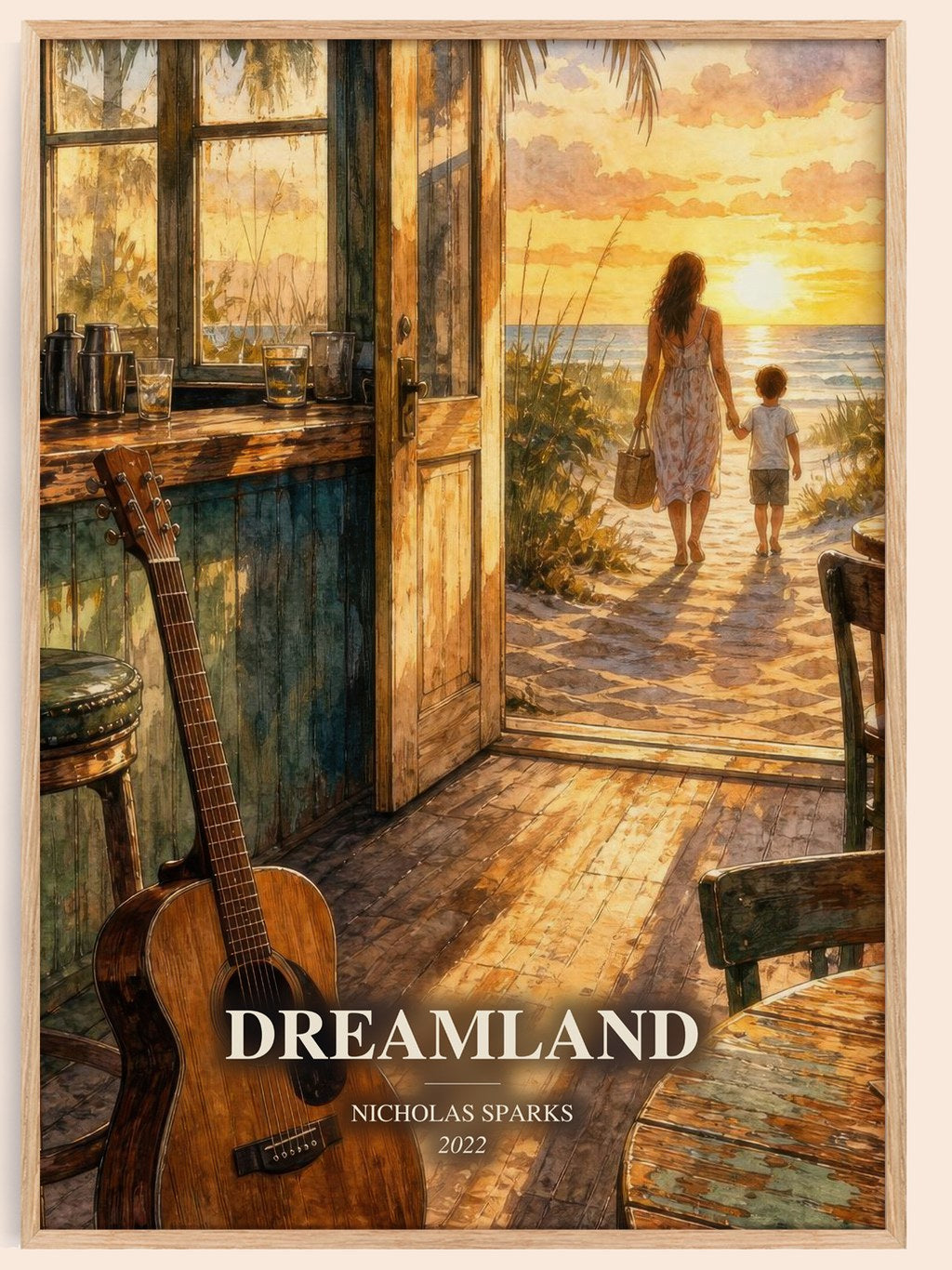 Dreamland watercolour book poster by Nicholas Sparks – framed literary art print