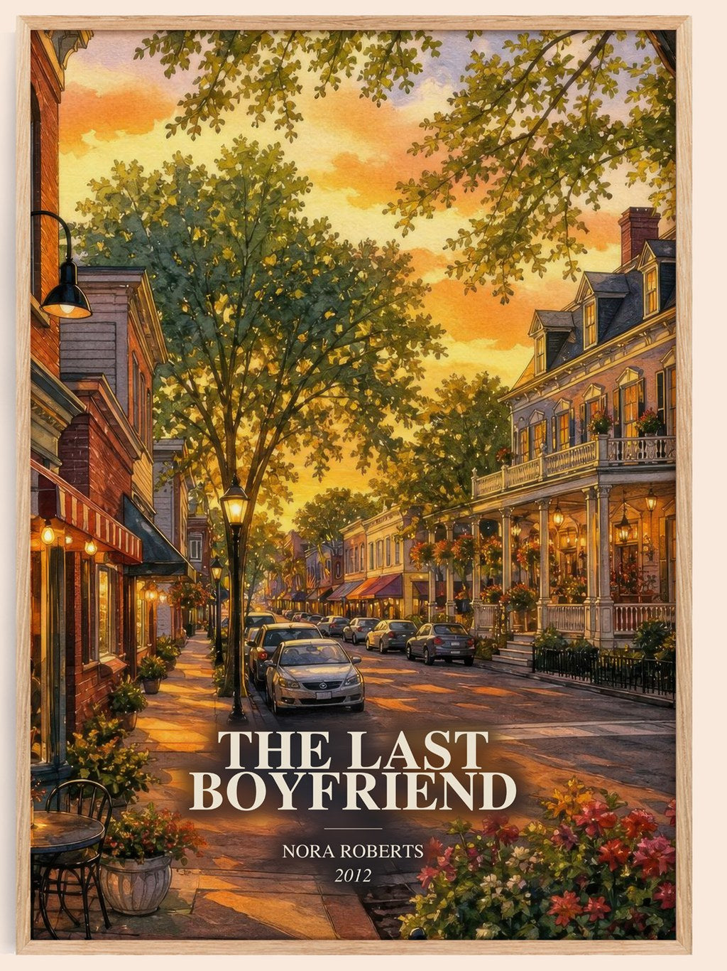 The Last Boyfriend watercolour book poster by Nora Roberts – framed literary art print