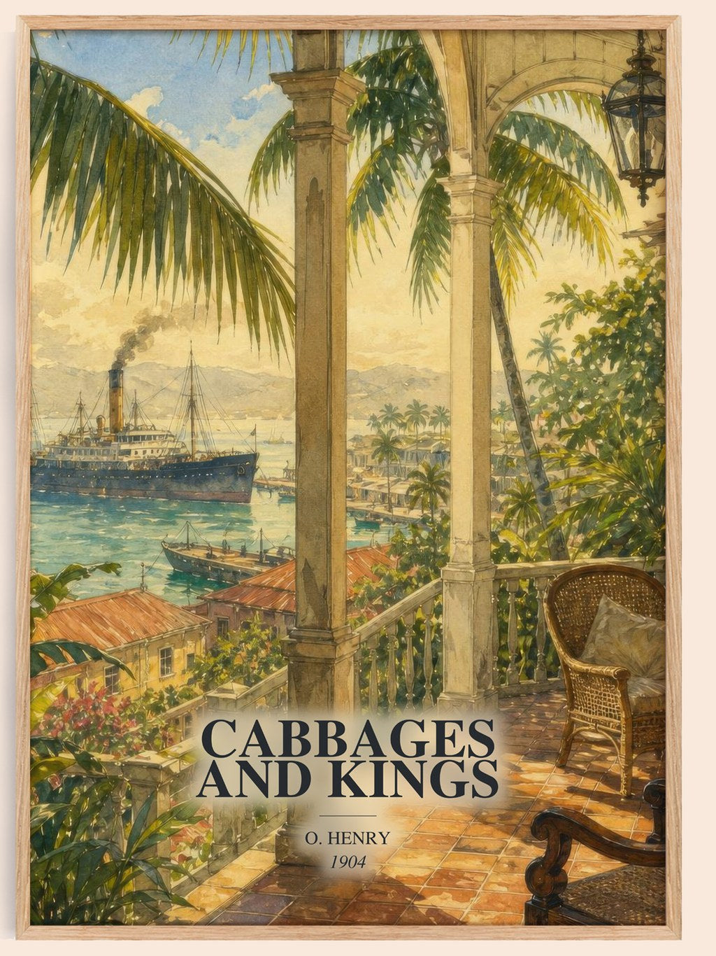 Cabbages And Kings watercolour book poster by O. Henry – framed literary art print