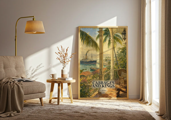 Cabbages And Kings watercolour print in frame leaning in hallway – classic literature wall art