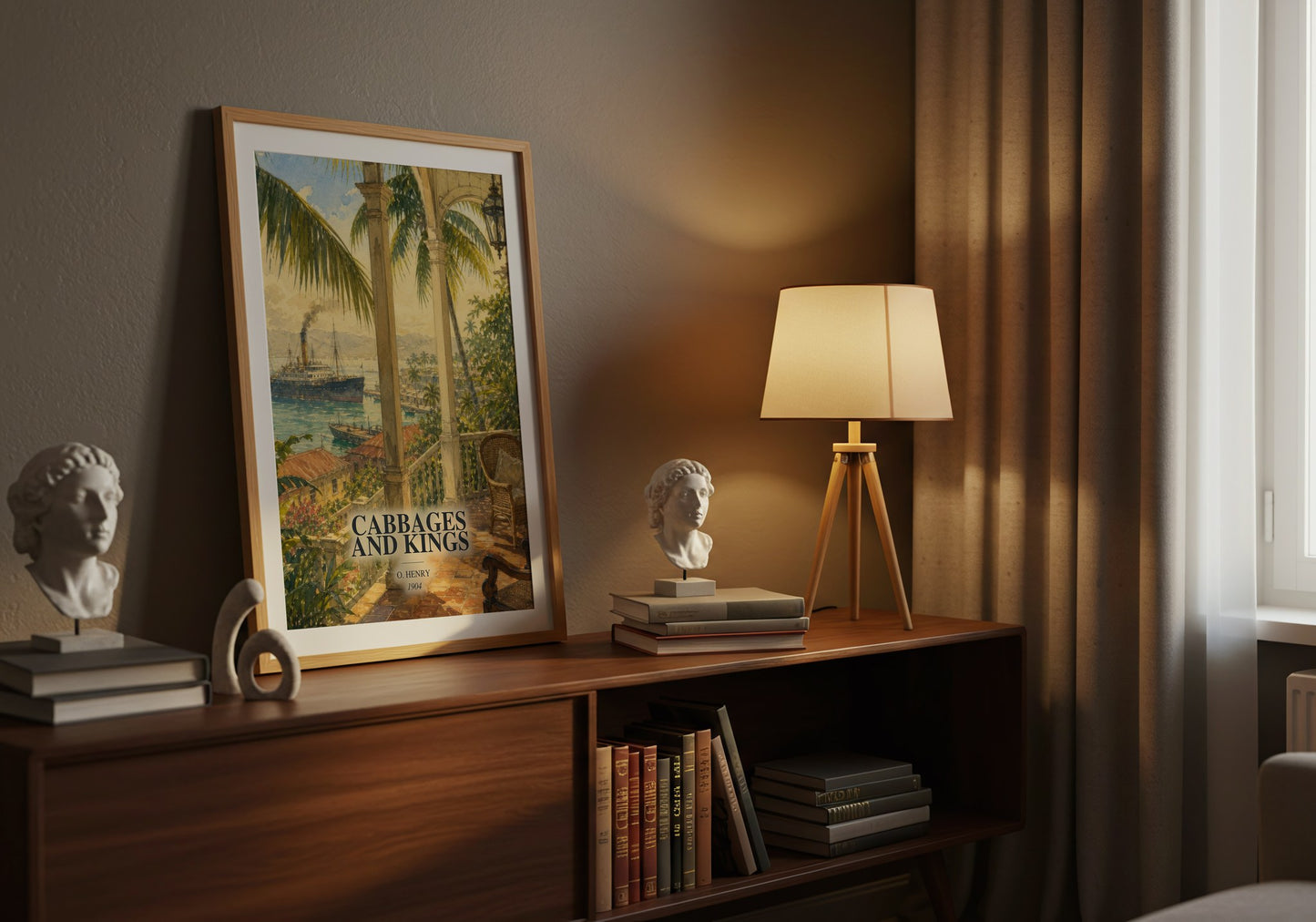 Cabbages And Kings watercolour print on bookshelf – O. Henry fan gift