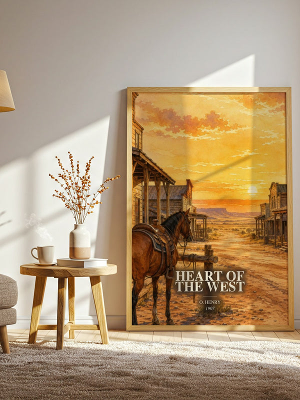 Heart Of The West watercolour print in frame leaning in hallway – classic literature wall art