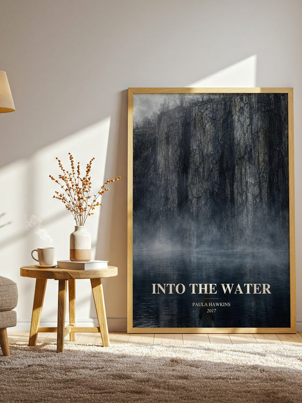 Into The Water watercolour print in frame leaning in hallway – thriller wall art