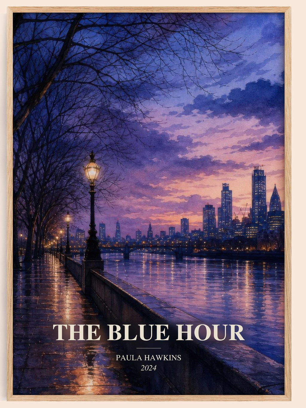 The Blue Hour watercolour book poster by Paula Hawkins – framed literary art print