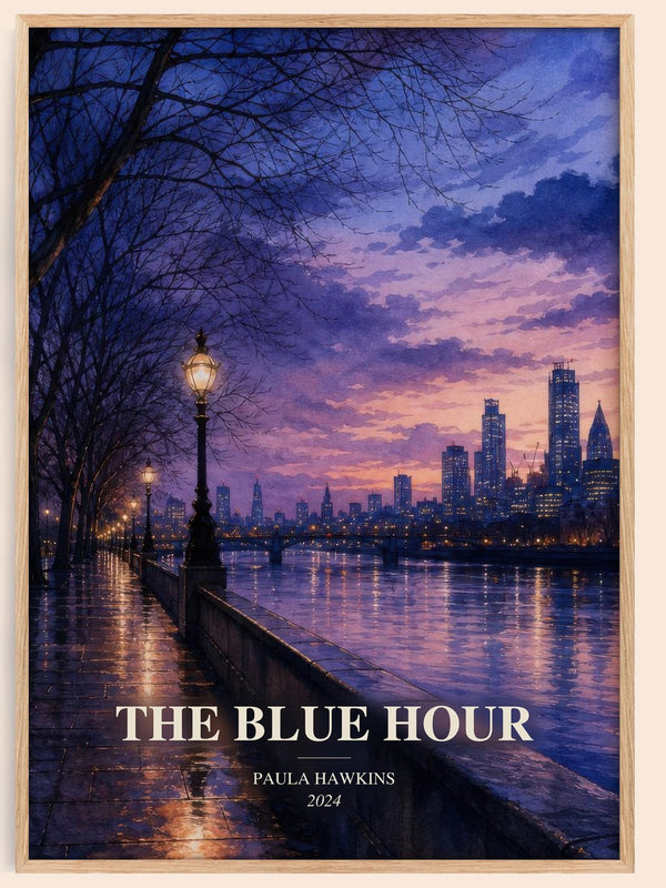 The Blue Hour watercolour book poster by Paula Hawkins – framed literary art print