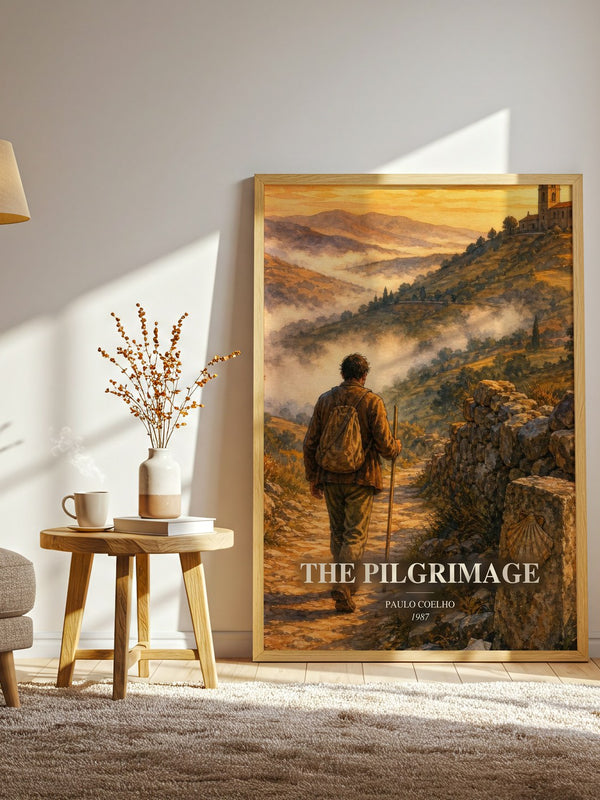 The Pilgrimage watercolour print in frame leaning in hallway – memoir wall art