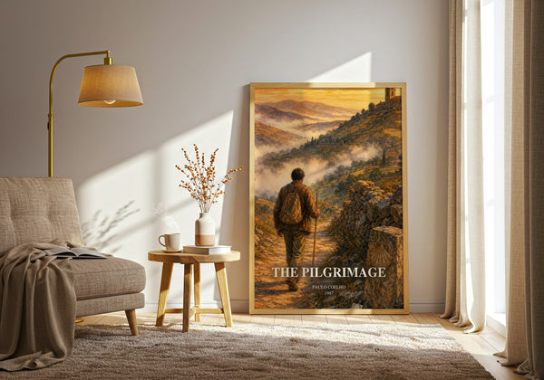 The Pilgrimage watercolour print in frame leaning in hallway – memoir wall art