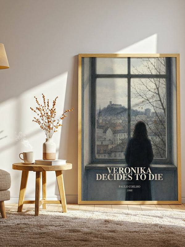Veronika Decides To Die watercolour print in frame leaning in hallway – literary fiction wall art