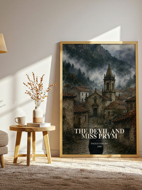 The Devil And Miss Prym watercolour print in frame leaning in hallway – literary fiction wall art