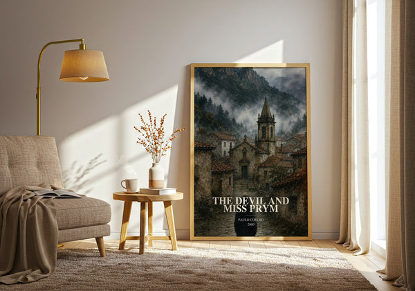 The Devil And Miss Prym watercolour print in frame leaning in hallway – literary fiction wall art