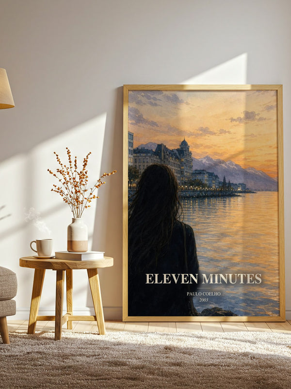 Eleven Minutes watercolour print in frame leaning in hallway – literary fiction wall art