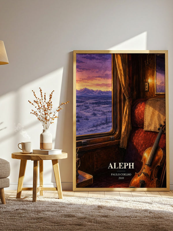 Aleph watercolour print in frame leaning in hallway – contemporary fiction wall art