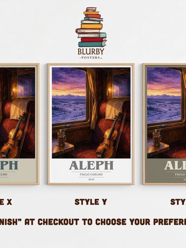 Aleph book cover print in frame leaning in hallway – contemporary fiction wall art