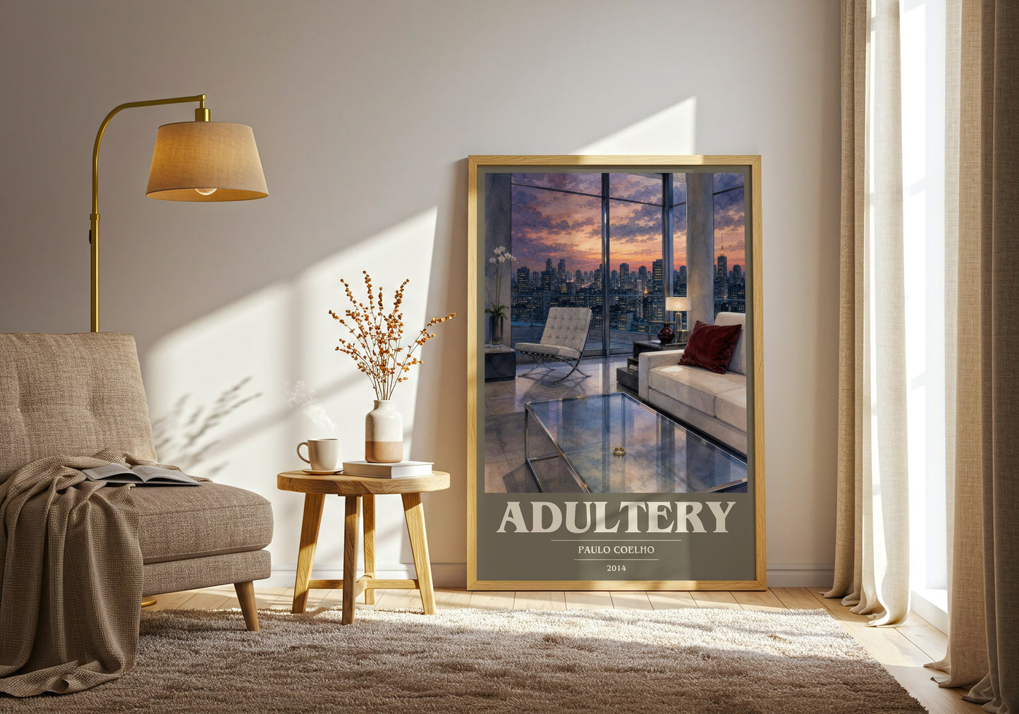 Adultery book cover print on bookshelf – Paulo Coelho fan gift